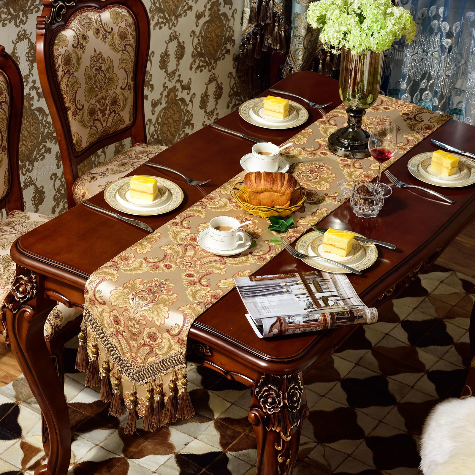 Aazon.co: NYSXF Luxury Velvet Gold Table Runner 88 Inches Long With ...