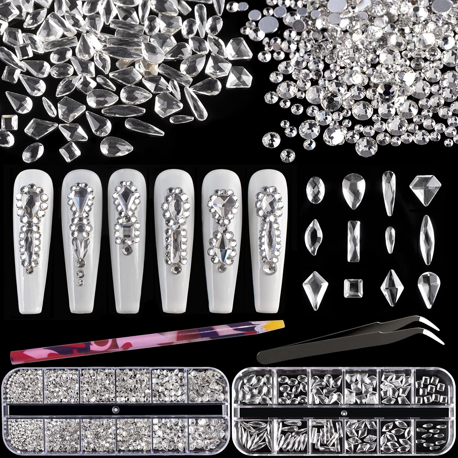 Multi Shapes Transparent White 3D Glass Crystal Nail...