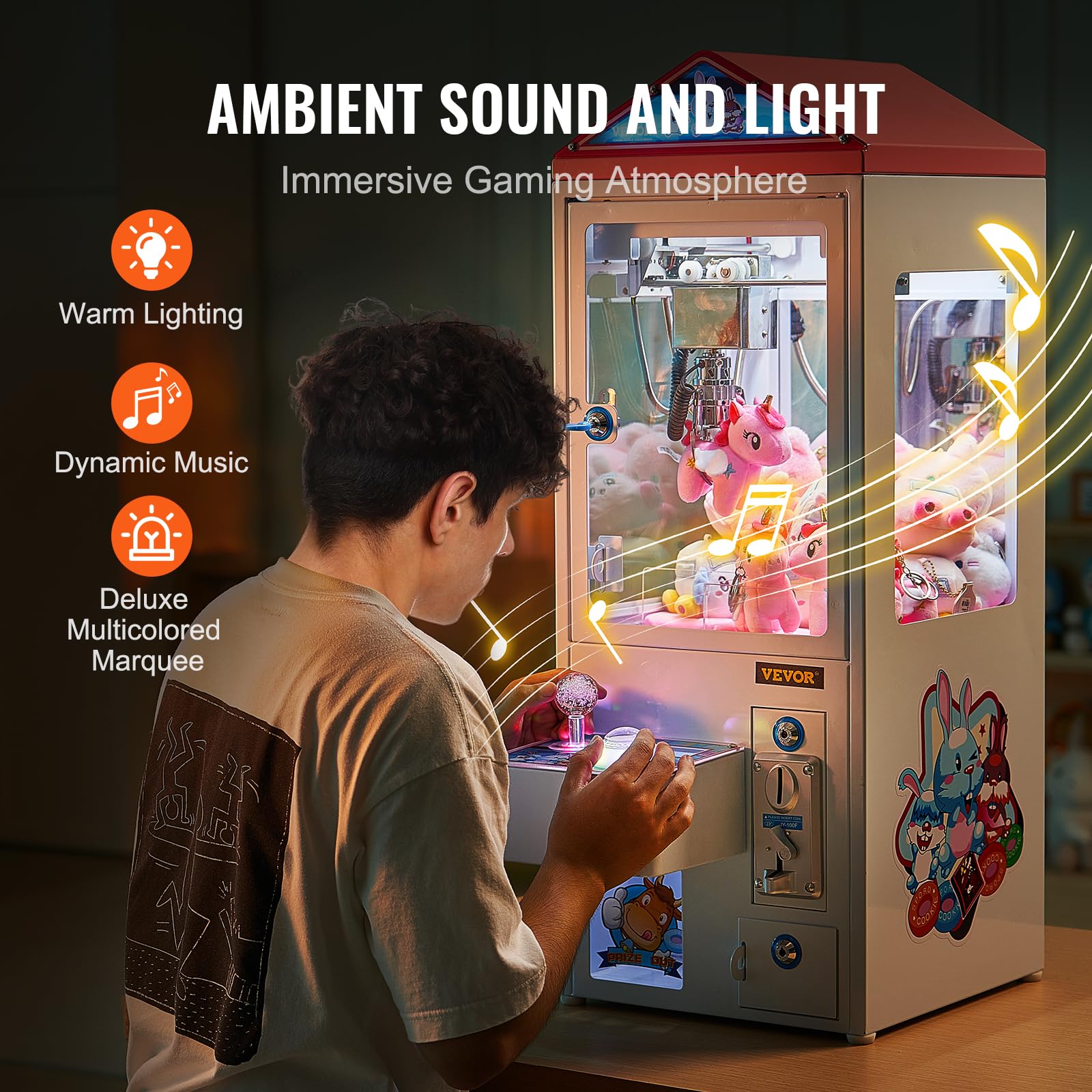 VEVOR Claw Machine, 0-3” Jaw Diameter 0-5” Jaw Lifting, Crane Prize Grabber Commercial Arcade Game Toys, Cool Fun Grab-and-Win Machine w/Light and Sound, Dispenser Vending Toy for Kids,Boys &Girls