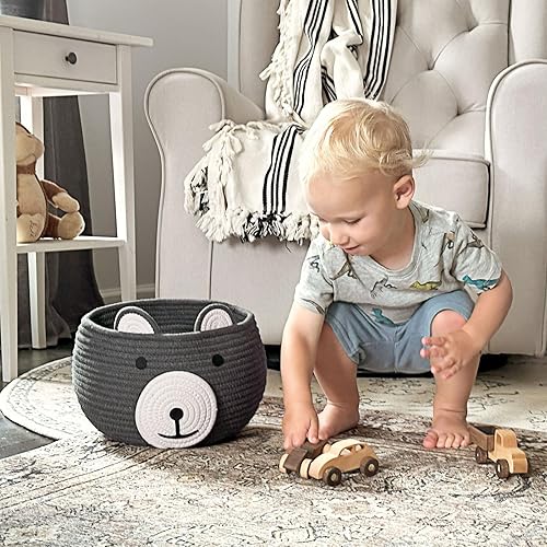 Miniatura 12 de CherryNow Cesta de bebé para guardería, cestas de regalo de oso para niños, cesta de baby shower con asas, cestas pequeñas de animales lindos