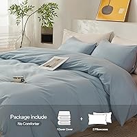 Vista 2 de ECOCOTT Juego de funda de edredón color azul neblina tamaño Queen, 3 piezas, 100% algodón lavado, 1 funda de edredón con cremallera y 2 fundas