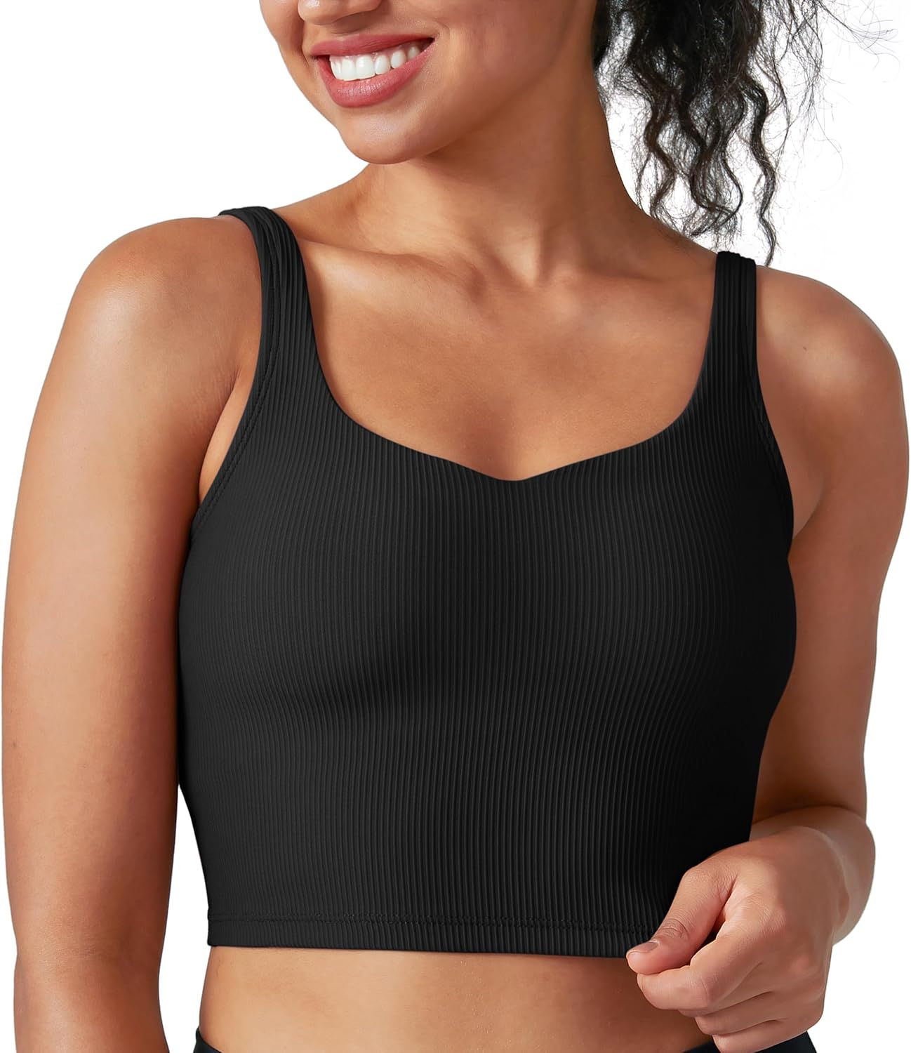 BAYDI Longline Padded Sports Bra V Neck Workout Tops for Women Tank