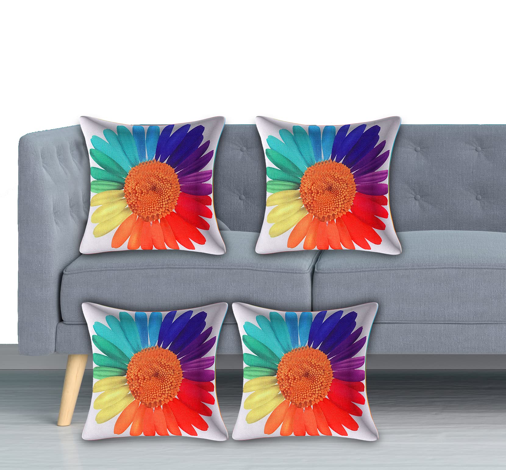 Kuber Industries Rainbow Sun Print Cushion Covers for Cushion, 16x16 Inches- Pack of 4 (White)