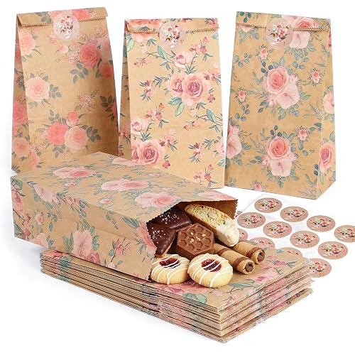 VGOODALL 54 Pack Floral Party Favor Bags with Stickers, 3