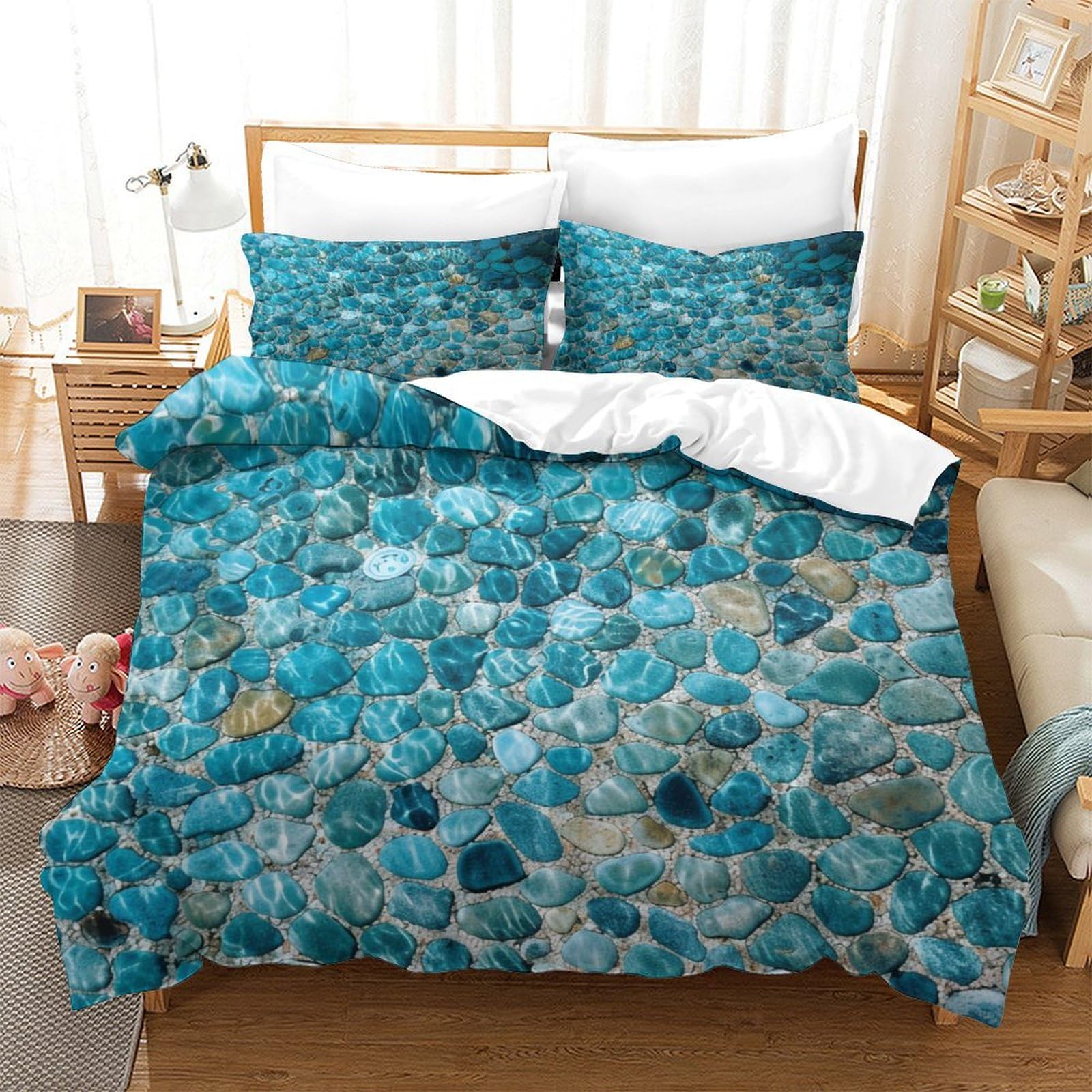 P1s9u7w5y Water Ripple-9 3D Printed Ocean Wave 3Pcs Duvet Cover Set Microfiber Blue Ripple Bedding Set King（220X240cm）