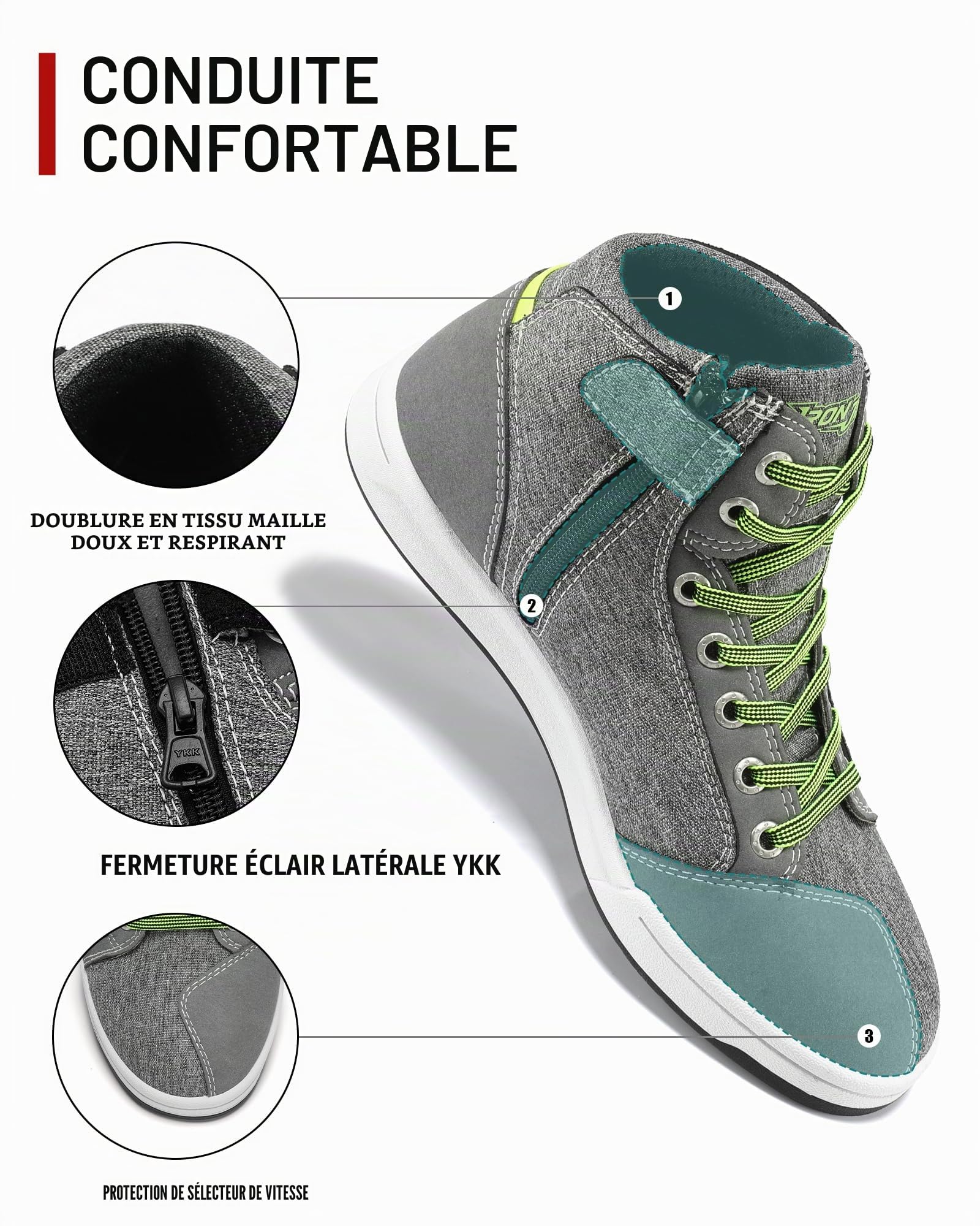 IRON JIA'S Chaussures Moto Hommes Femme Normes CE Bottes Moto Hommes | Décontractées Antidérapantes avec Support de Cheville Semelles Antidérapantes Adaptées à la Conduite de Moto