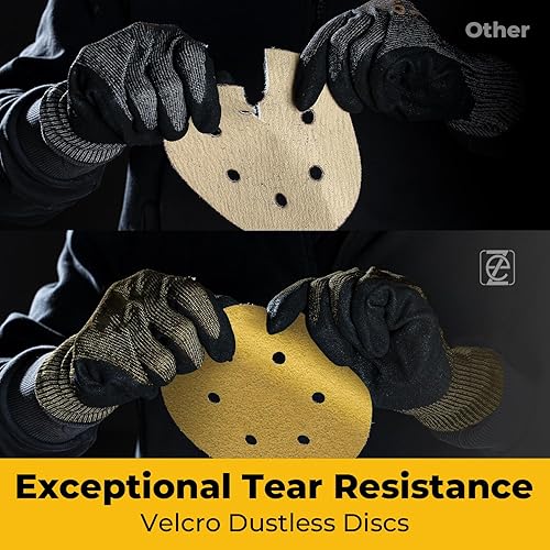 Miniatura 5 de Eshazu - Discos de lijado dorados de 5 pulgadas, paquete variado con 50 discos de acabado de papel de lija (granos 60, 80, 120, 220, 320), gancho y