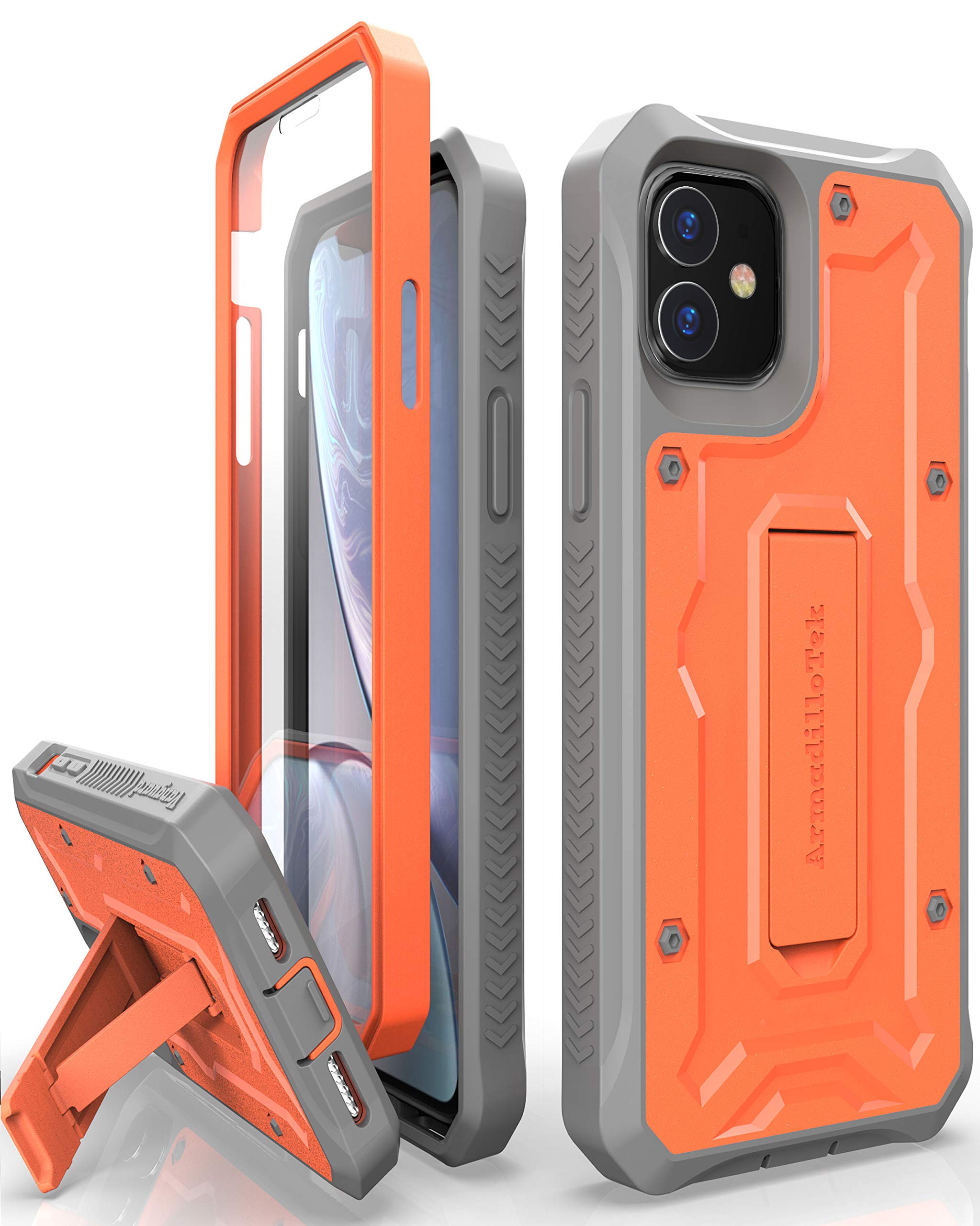ArmadilloTek Vanguard Case Compatible with iPhone 11 (6.1 inches) Military Grade Full-Body Rugged with Kickstand and Built-in Screen Protector (Orange)