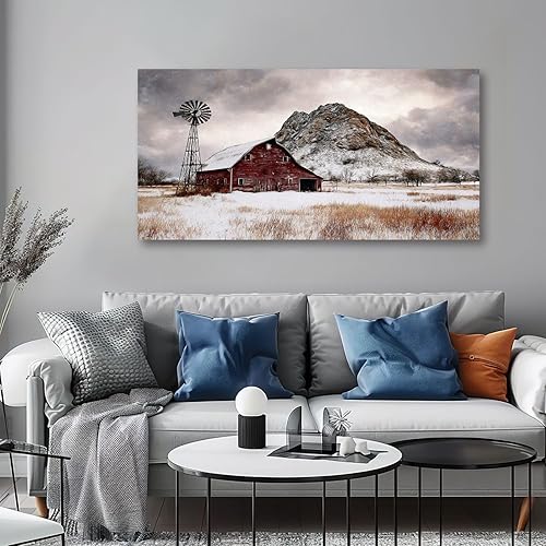 Miniatura 4 de 30"x 60" Canvas Wall Art Christmas Trees Winter Christmas Landscape Rustic Barn Vintage Framed Pictures Painting Prints Large Wall Art for Living