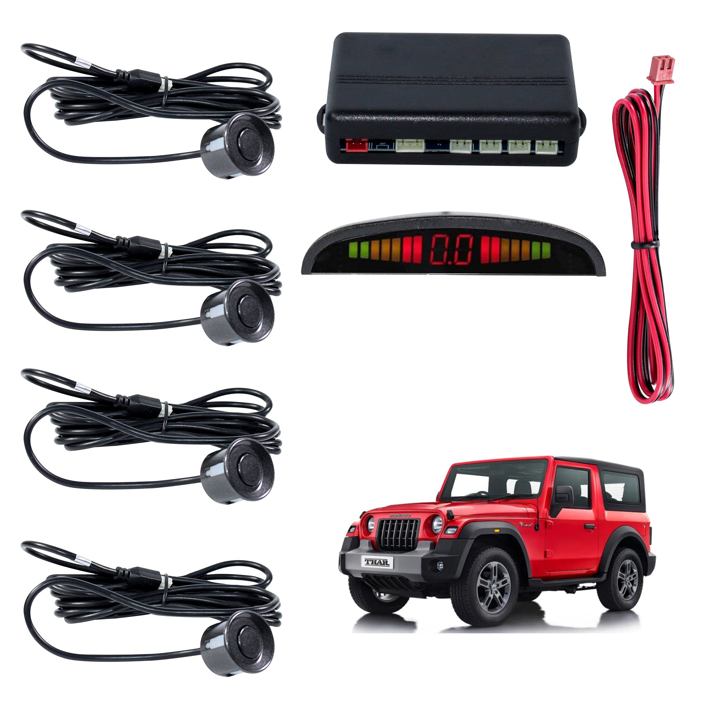 Car Reverse Parking Sensor with LED Display 4 Sensor Reverse Parking Auto Radar Detectors For Mahindra Thar (Black)-picture-22