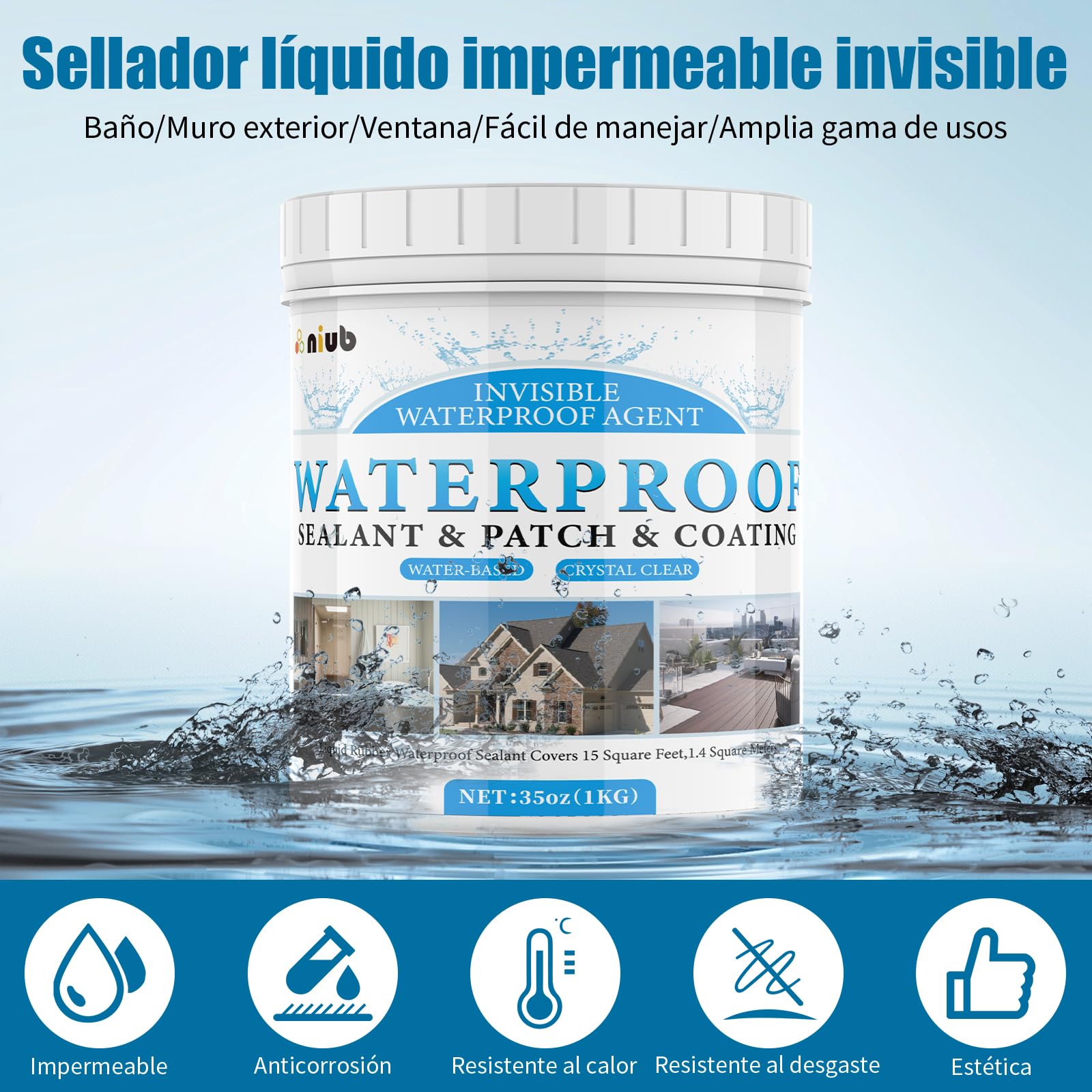 Sellador Impermeable Transparente, Impermeabilizante Transparente, Sellador Invisible Impermeable, Pintura Impermeabilizante Transparente 1KG