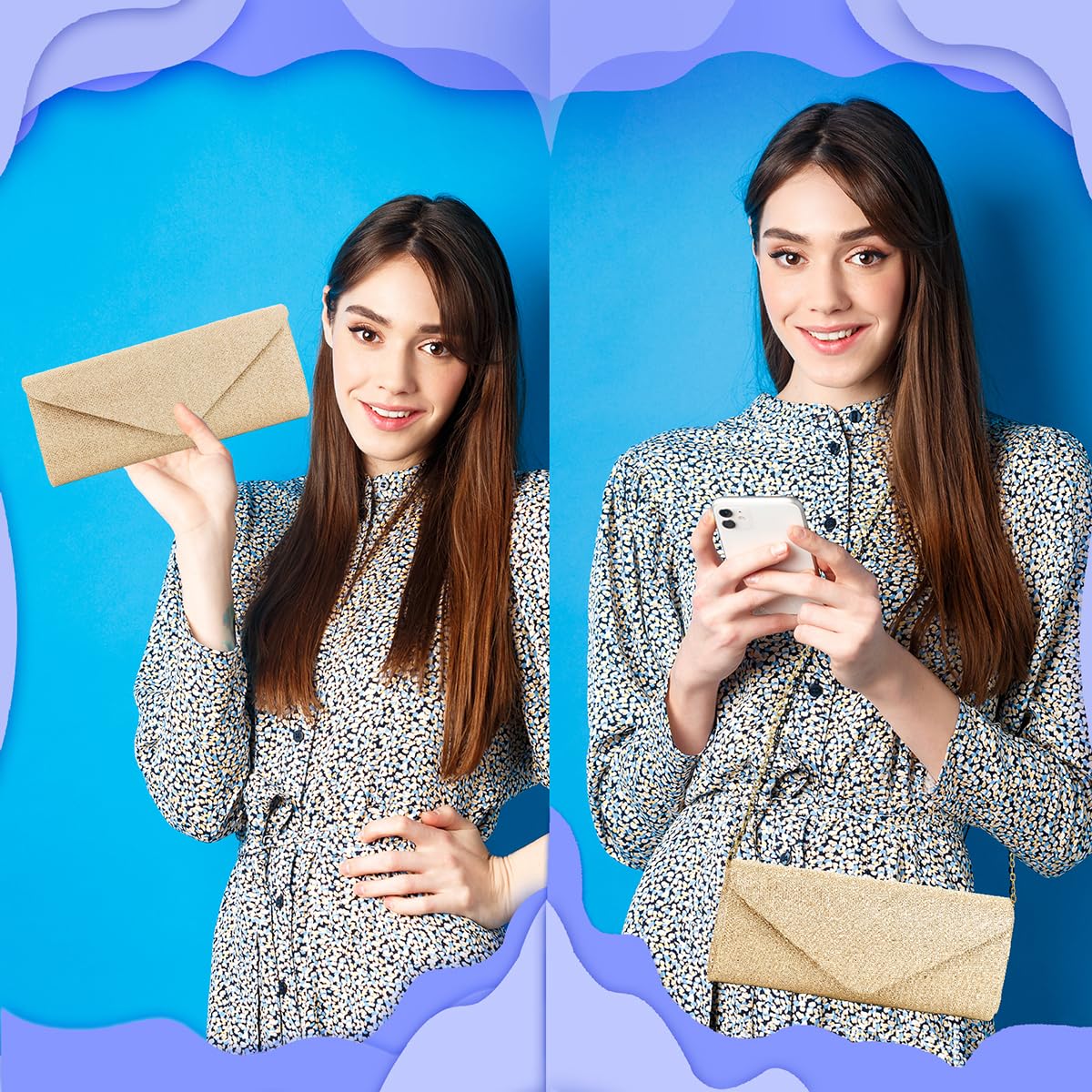 Clutch Purses for Women,Evening Bag Envelope Clutch with Detachable Chain Sparkle Elegance: Champagne Gold