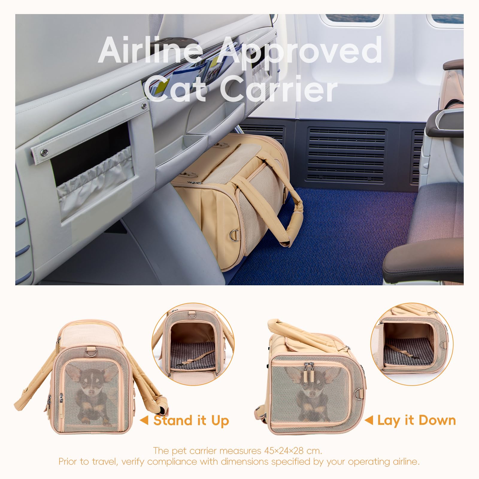 Airline Approved Cat Carrier for Cats and Small Dogs -Travel Pet Carriers with Patent Car Buckles, Foldable - Image 2
