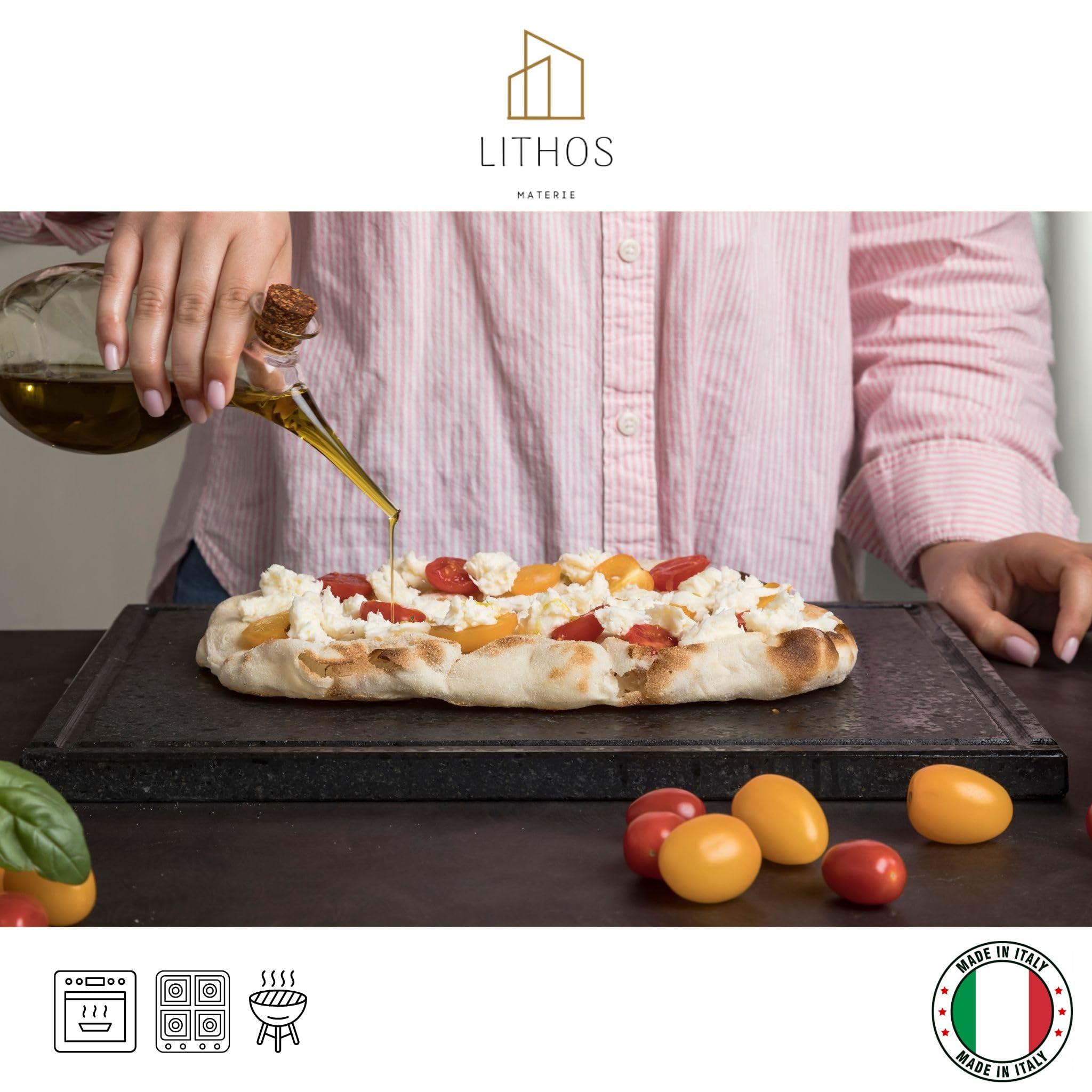 PIASTRA IN PIETRA LAVICA Ollare - Refrattaria dell’Etna per Forno Elettrico & Gas, Barbecue, Bistecchiera per Pizza e Carne – Misure a Scelta (50X40 CM2)