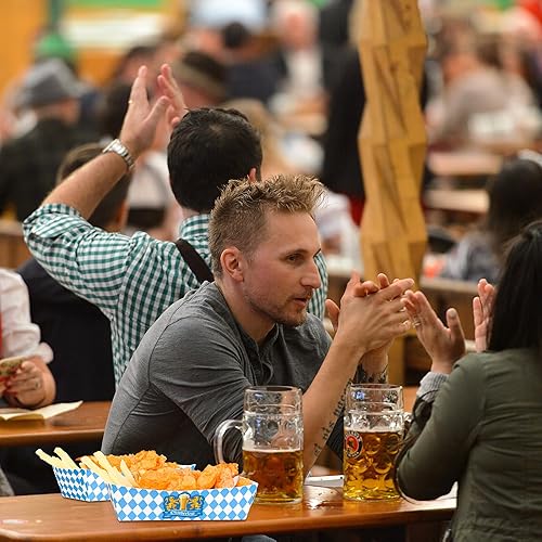 Miniatura 5 de 60 unidades de decoraciones de Oktoberfest, bandejas de comida para el Oktoberfest con 3 patrones, bandejas de papel desechables para aperitivos de
