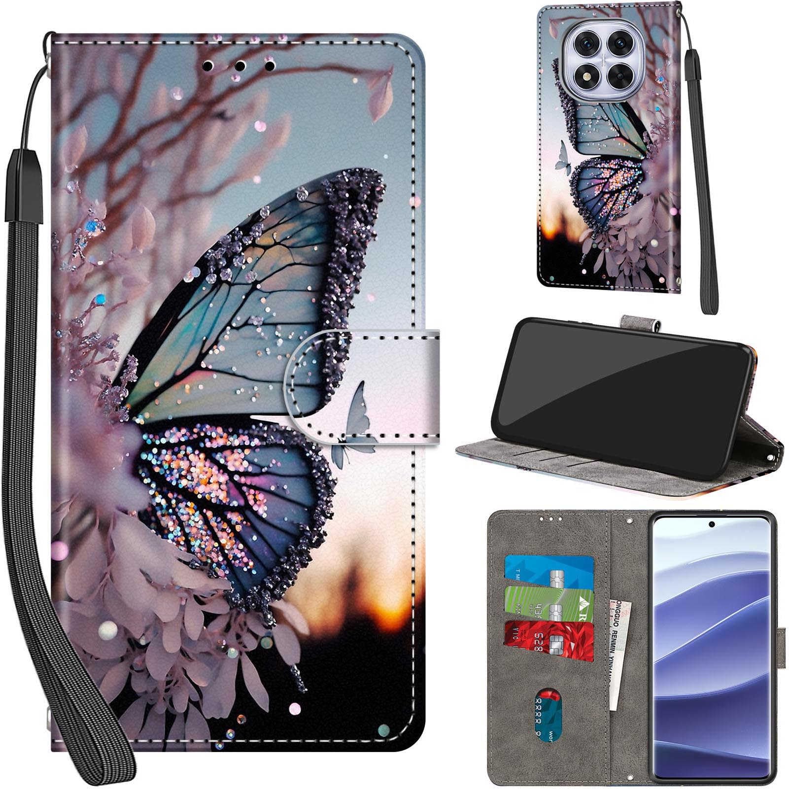Custodia Portafoglio In Ecopelle Con Motivo Farfalla Diamanti Per Xiaomi Redmi Note 14 Pro 5G, Con Supporto E Slot Carte - 4