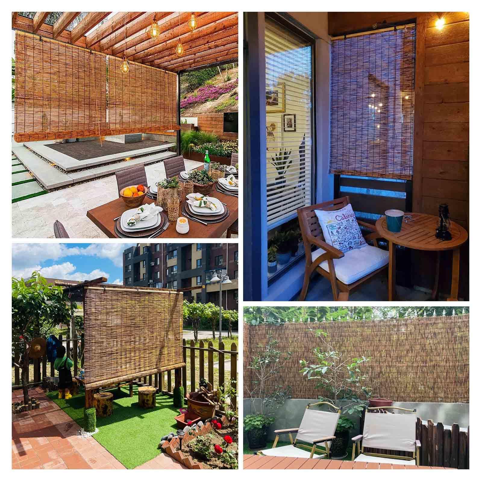 Store En Roseau Naturel - 131x140 Cm - Pour Balcon, Terrasse, Intérieur - Filtre Lumière 70% - Montage Sans Perçage