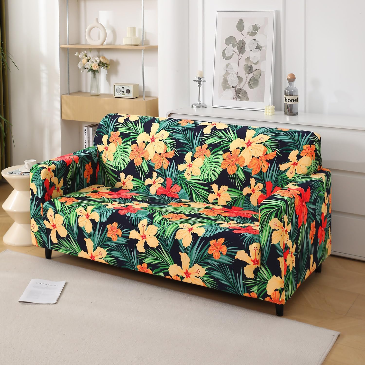 HOKIPO 4 Seater Sofa Cover - Grey Floral -24 HOKIPO 4 Seater Sofa Cover - Grey Floral -24
