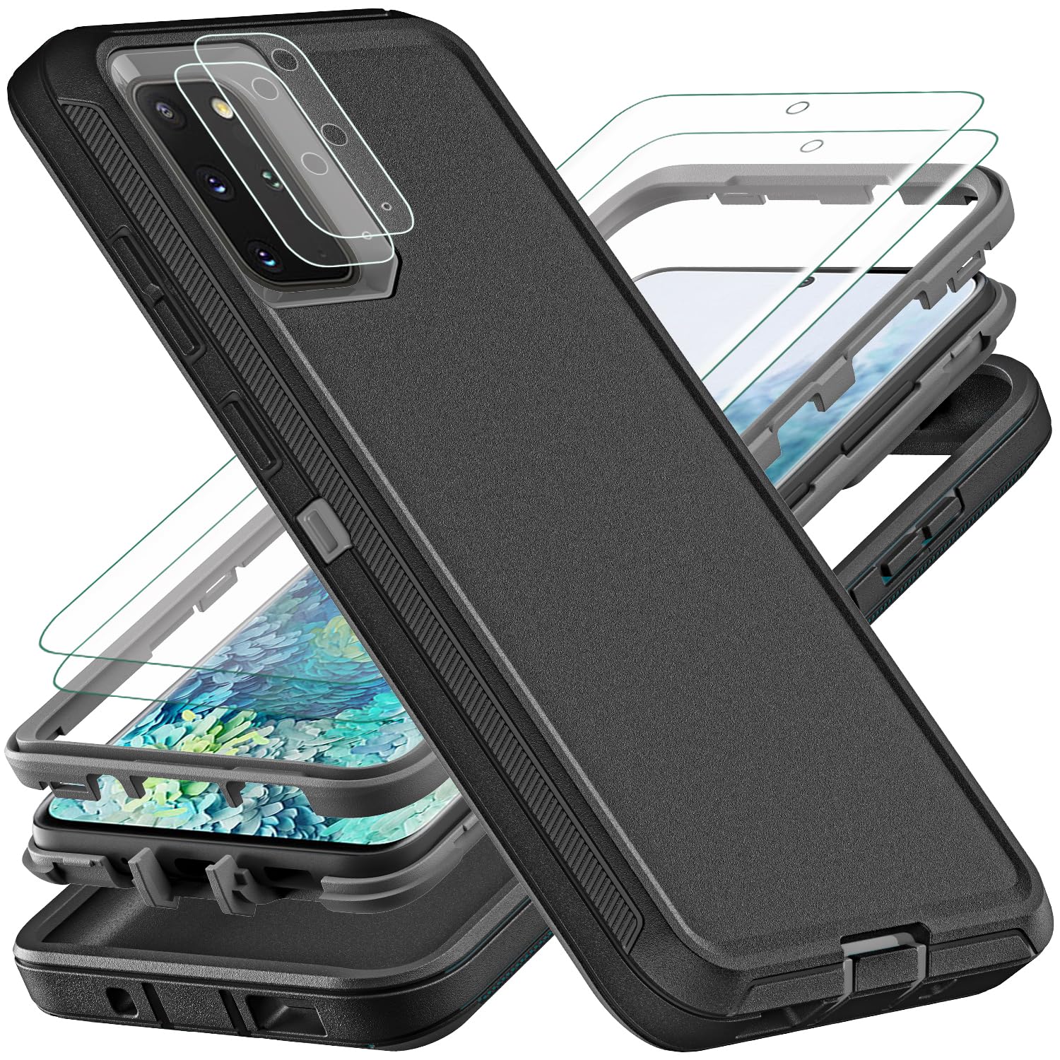 YKHJKLEC for Samsung Galaxy S20 Plus Case, with 2Pcs [Self Healing Flexible TPU Screen Protector & Camera Lens Protector] Military Grade 3 in 1 Heavy