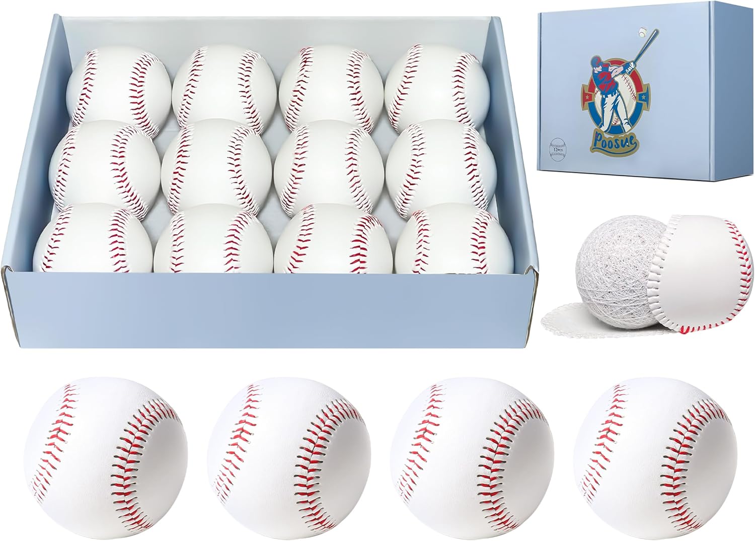 Youth Training Baseballs 12 Pack - 9 Inch Unmarked Faux Leather Practice Balls for Teen Baseball Drills, Hitting & Fielding | Lightweight Carton-Packed Baseballs for Coaching & Backyard Practice