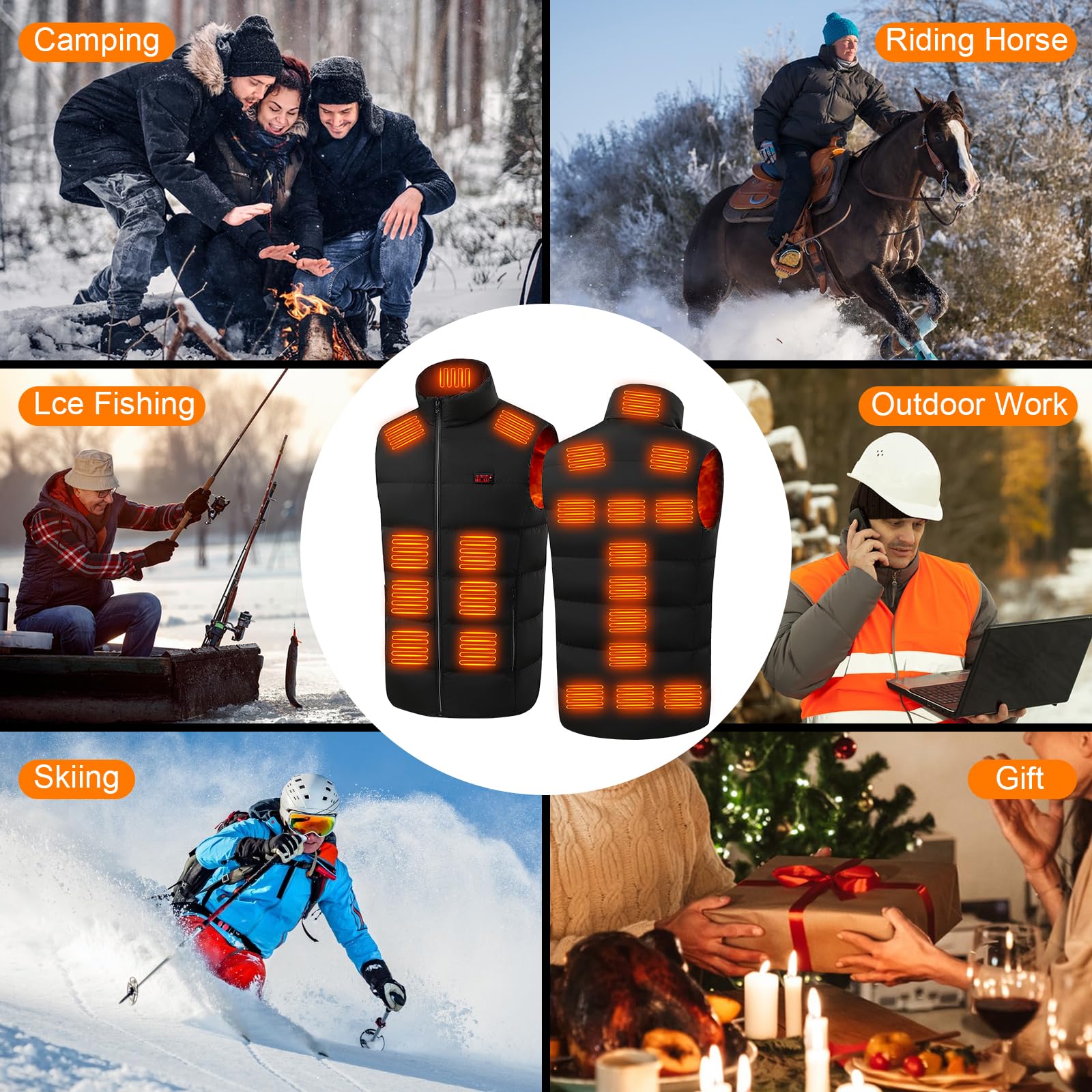 GuKKK Chaleco Calefactable para Mujeres Hombres, Chaleco Térmico Ajustable con Bateria Recargable de 10000mAh, Carga Chaqueta Calefactora con 3 Ajustes de Temperatura,21 Zonas de Calentamiento