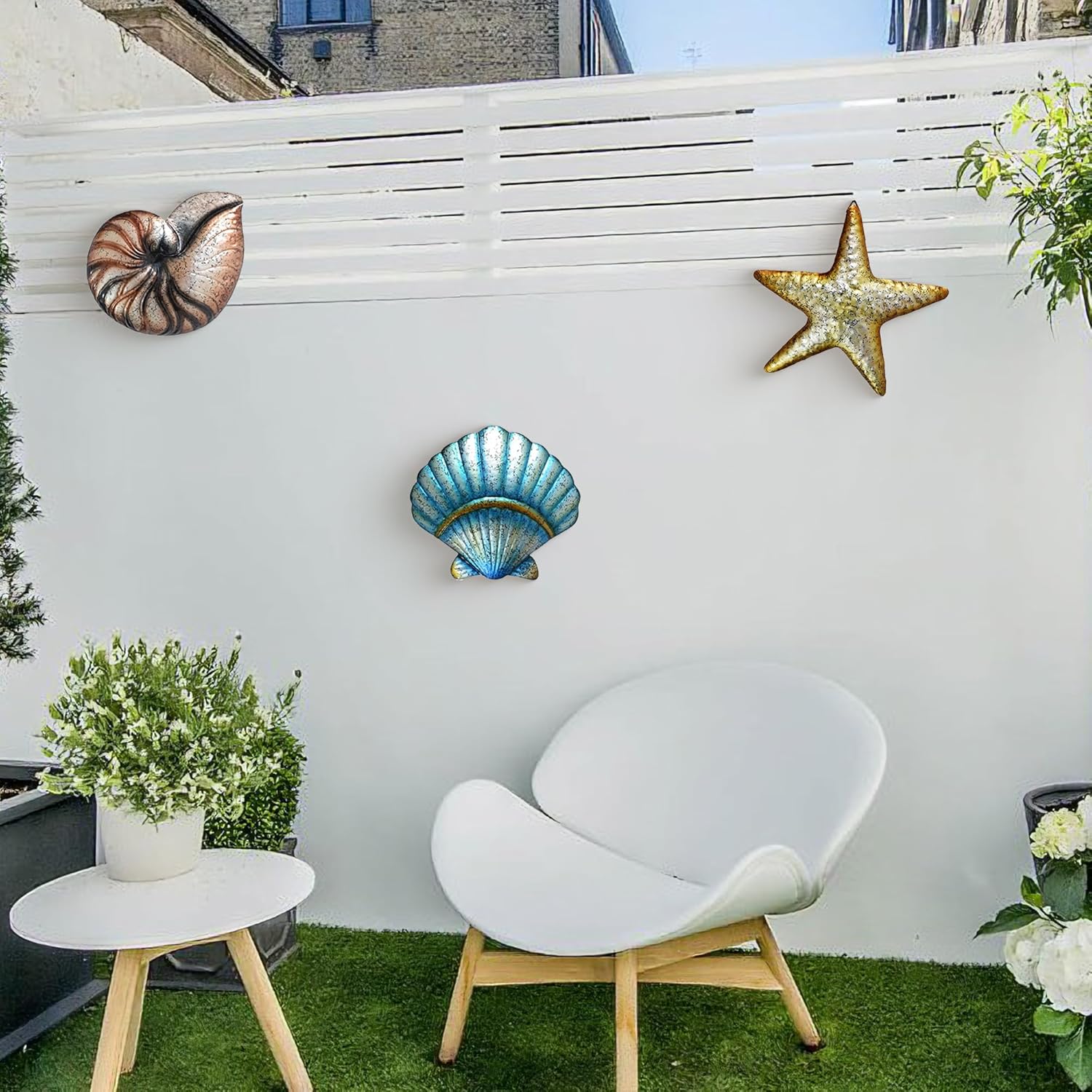 Weibefee 3 Pcs Metal Beach Wall Decor Sea Star Shell Conch Metal Valentine Decor Ocean Theme Marine Coastal Bathroom Valentine Decorations Gift Rustic Cottage Nautical Wall Art for Office Home Living Room Nursery Room - Image 4