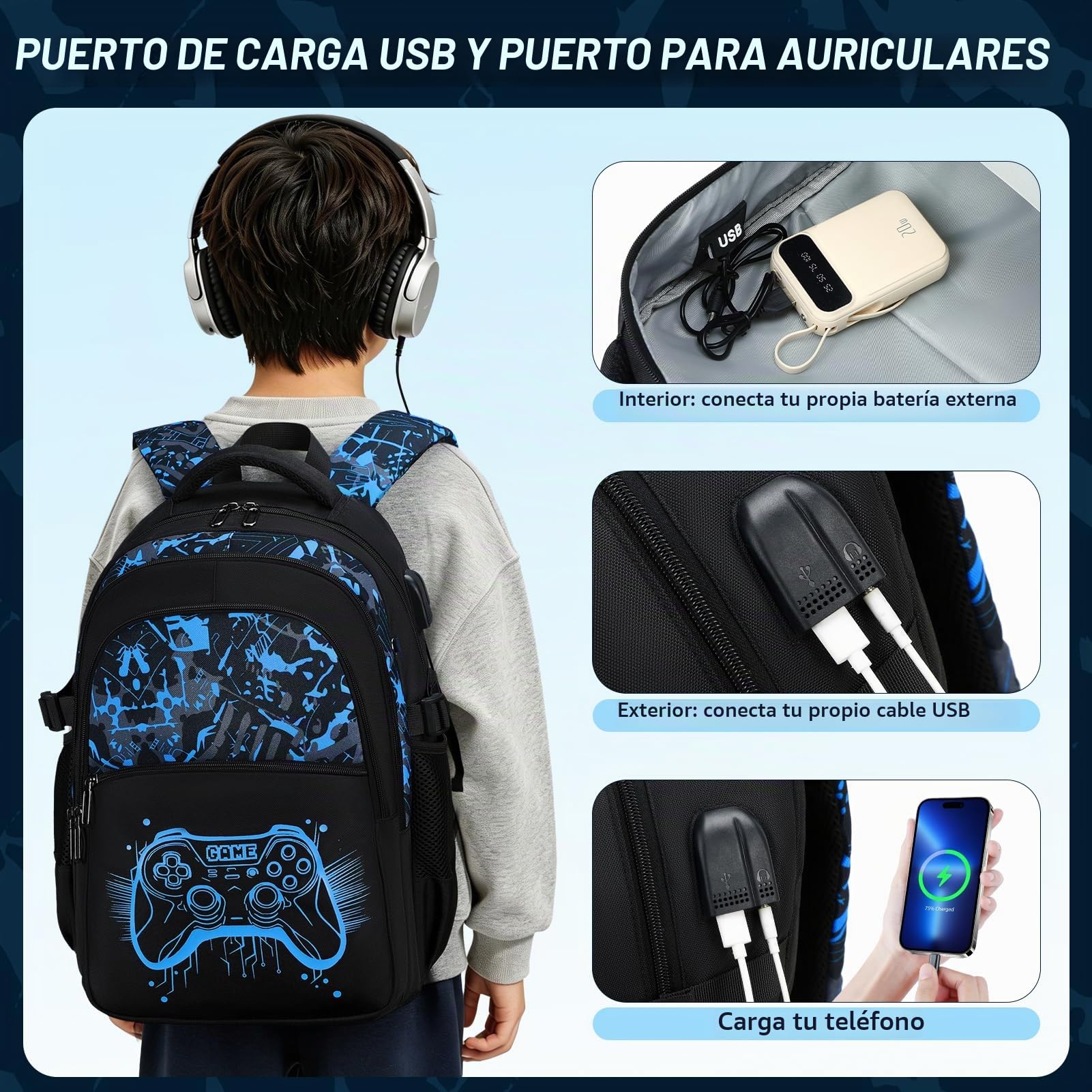 Mochila Escolar Niño con Estuche, Diseño Fluorescente