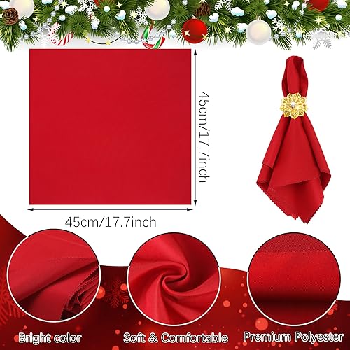 Vista 30 de Sliner Juego de 24 servilletas y anillos de Navidad, 12 servilletas de Navidad lavables de color rojo y 12 servilleteros de Navidad para cenas