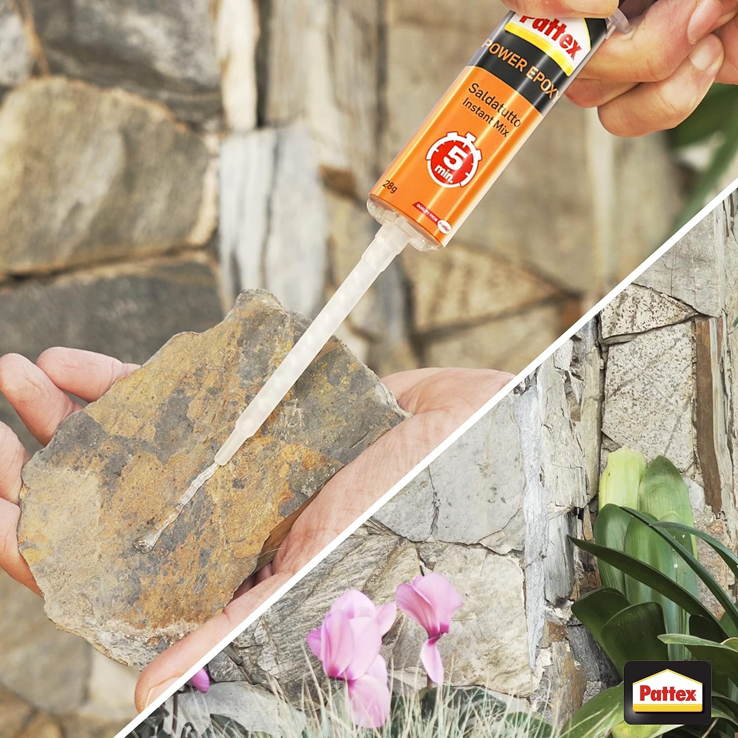 Pattex Power Epoxy Saldatutto Mix 5 minuti, forte Colla epossidica bicomponente, Colla bicomponente per plastica a elevata tenuta finale, Adesivo multiuso multimateriale, trasparente, 1x28g