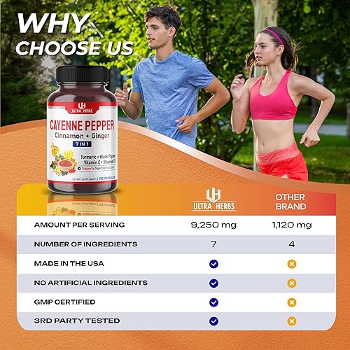 Miniatura 2 de Pimienta de Cayena 7 en 1 - 16,250 mg - con jengibre, cúrcuma, canela, pimienta negra - Promueve la función del sistema digestivo (suministro de 150