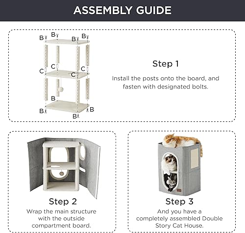 Miniatura 4 de Bedsure Casa para gatos de 2 pisos, condominios para gatos de interior con almohadilla para rascar y colgar bolas esponjosas, muebles pequeños