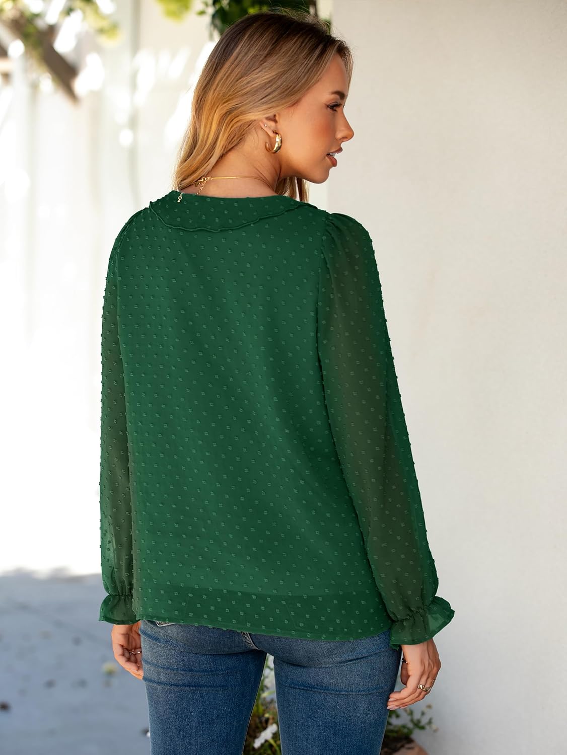 Simplee Womens Dressy Long Sleeve Blouse Casual V-Neck Ruffle Business Tops Chiffon Work Ladies Shirts 2025 Fall Trendy - Image 3