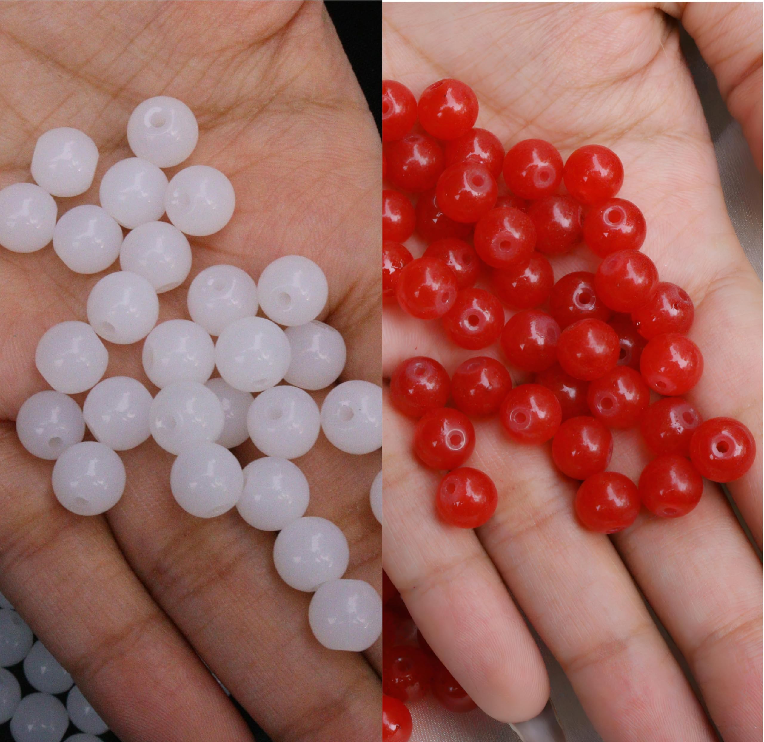 8mm White and Other Color Glass Beads (100pcs Each, Total 200pcs) (White and Red)-image-23