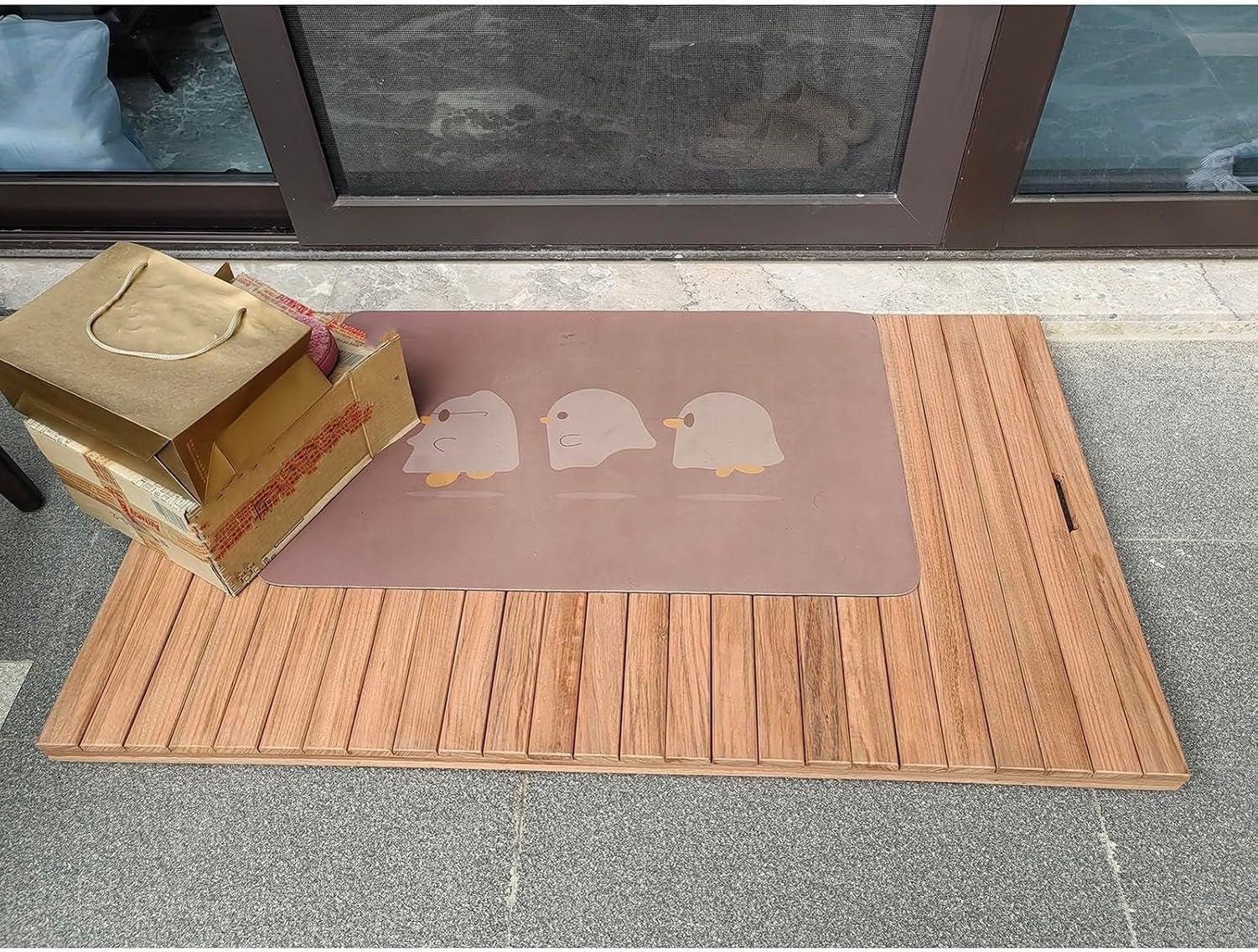 Mat pod prysznic drewniany antypoślizgowy, Drewno, 60x90cm (23,6x35,4 cala)