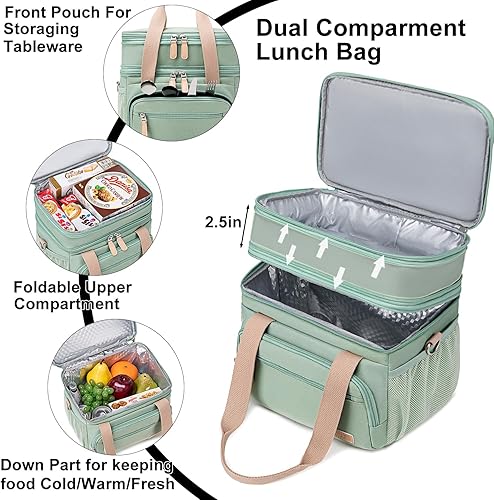 Miniatura 4 de Weitars Lonchera térmica para mujeres y hombres, doble compartimento, impermeable, reutilizable, bolsa de almuerzo grande para niñas y niños, bolsa