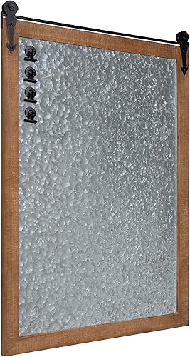 Kate and Laurel Cates Modern Farmhouse - Tablero de notas magnético de metal galvanizado con marco de madera, color marrón rústico