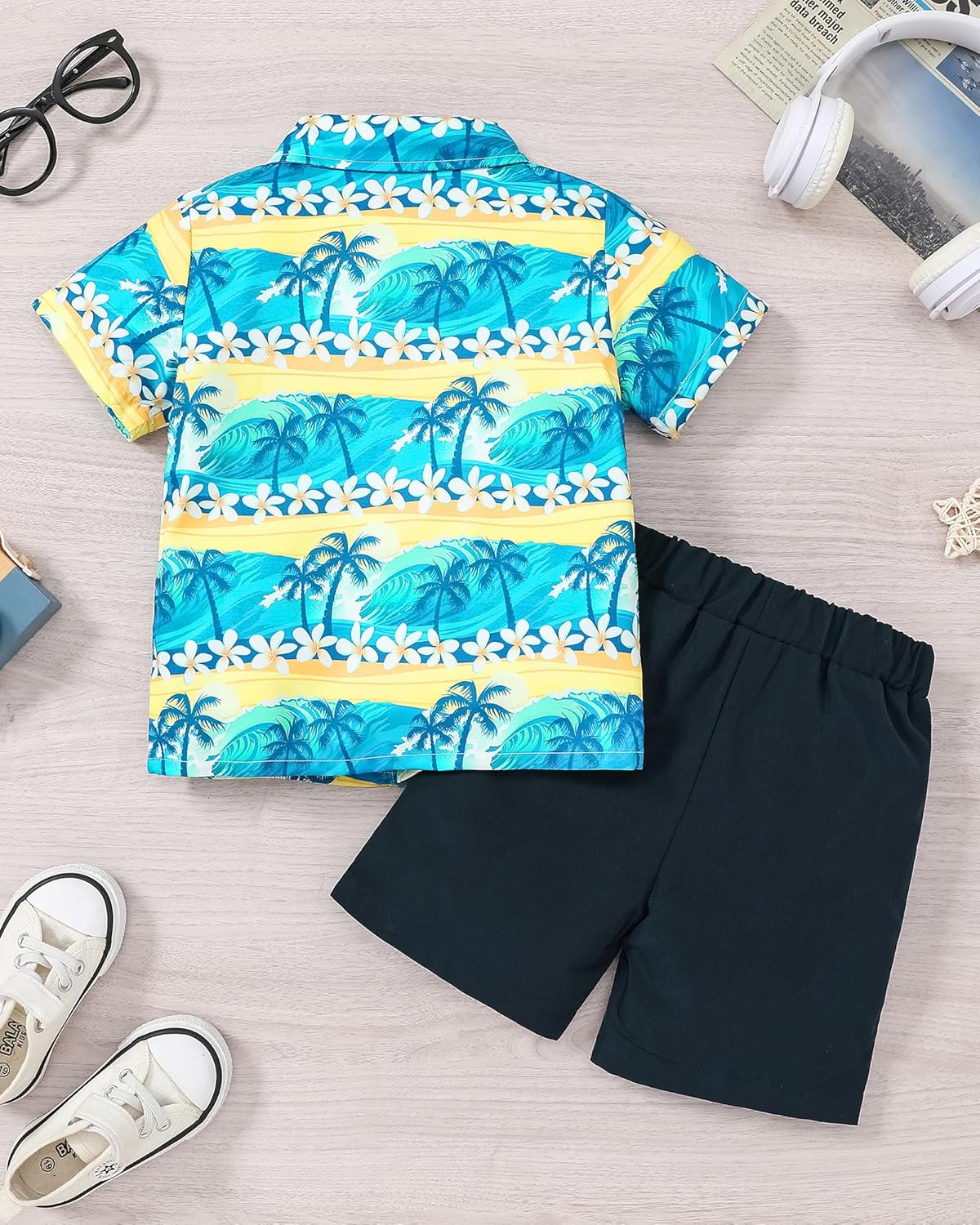 Coco&RARA Toddler Boy Clothes Baby Flamingo Hawaiian Outfits Short Sleeve Shirt + Elastic Waist Shorts Summer Beach Set - Image 2