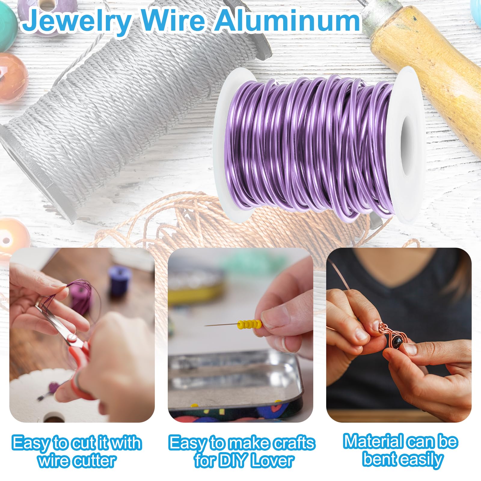 PATIKIL 10 Gauge 2.5mm Aluminum Craft Wire, 32.8 Ft Metal Wire Armature Bendable Wire for Jewelry Making Metal Wrap DIY Light Purple - Image 3