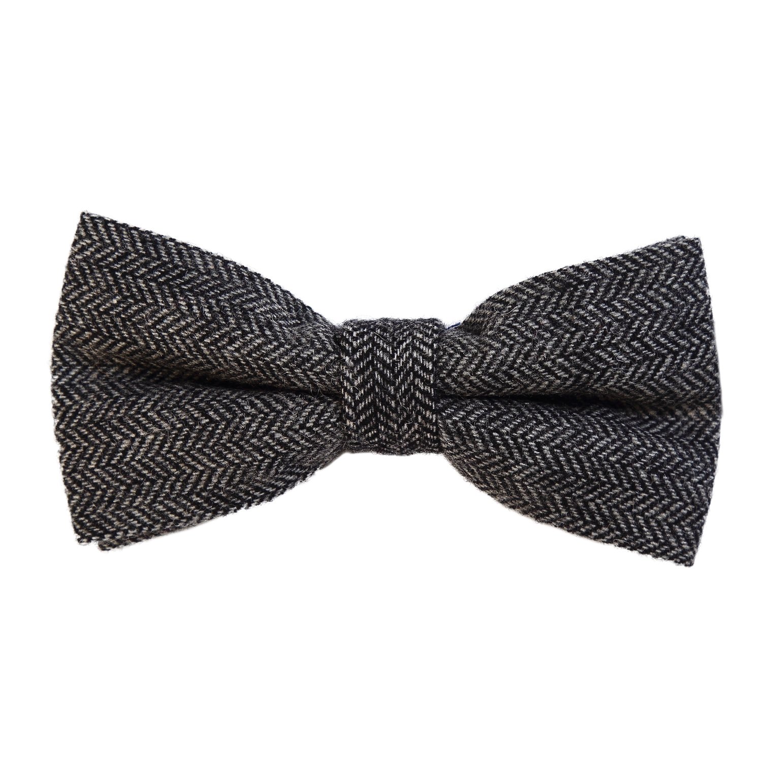 DonDon Men’s checkered plaid tweed look bow tie 4.72 x 2.36-12 x 6 cm already tied and completely adjustable - black-grey herringbone pattern