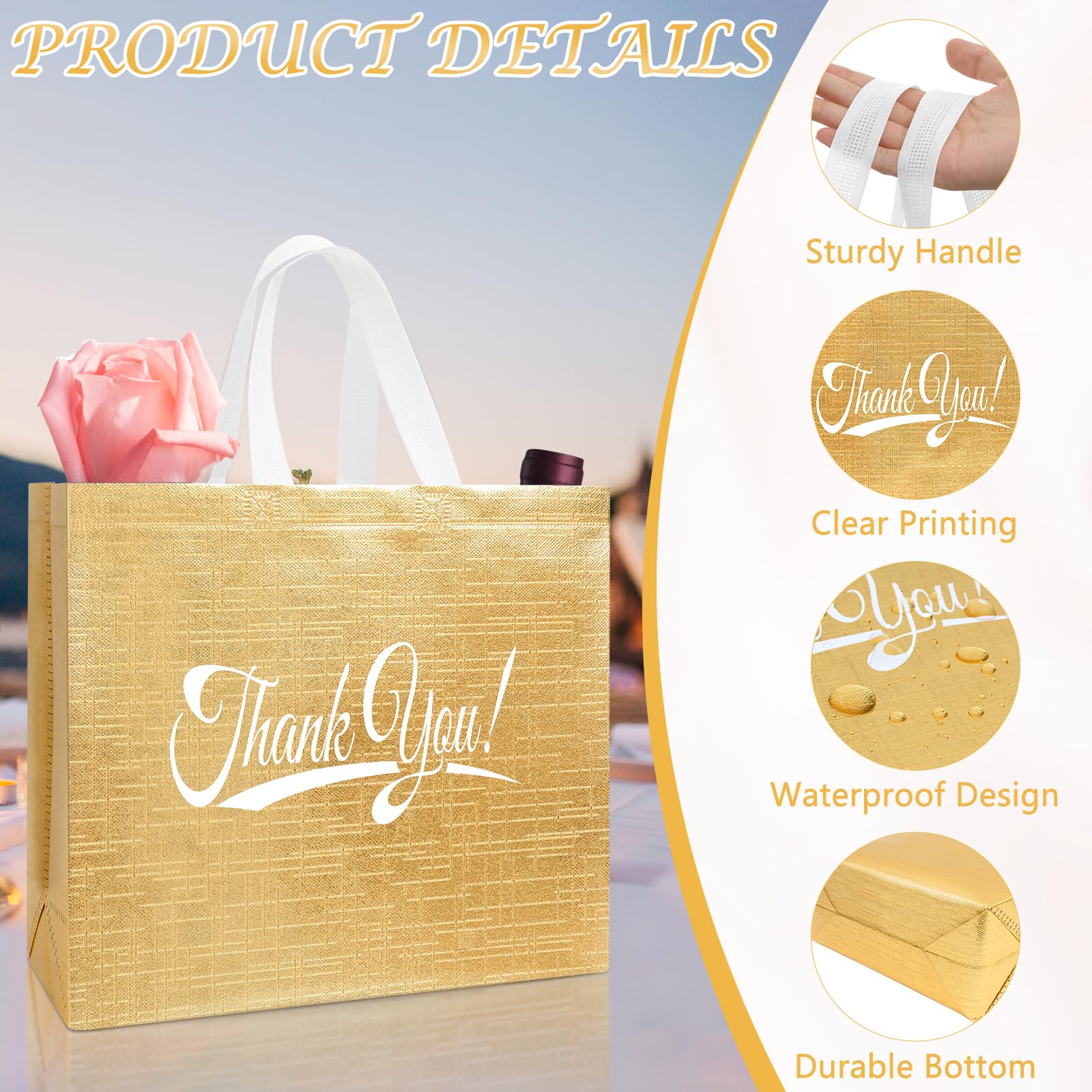 Takytao Lot de 30 sacs cadeaux de remerciement avec poignées - 27,9 x 30,5 x 12,7 cm (H x L x l) en vrac, réutilisables, sacs cadeaux de remerciement non tissés pliables pour affaires, shopping
