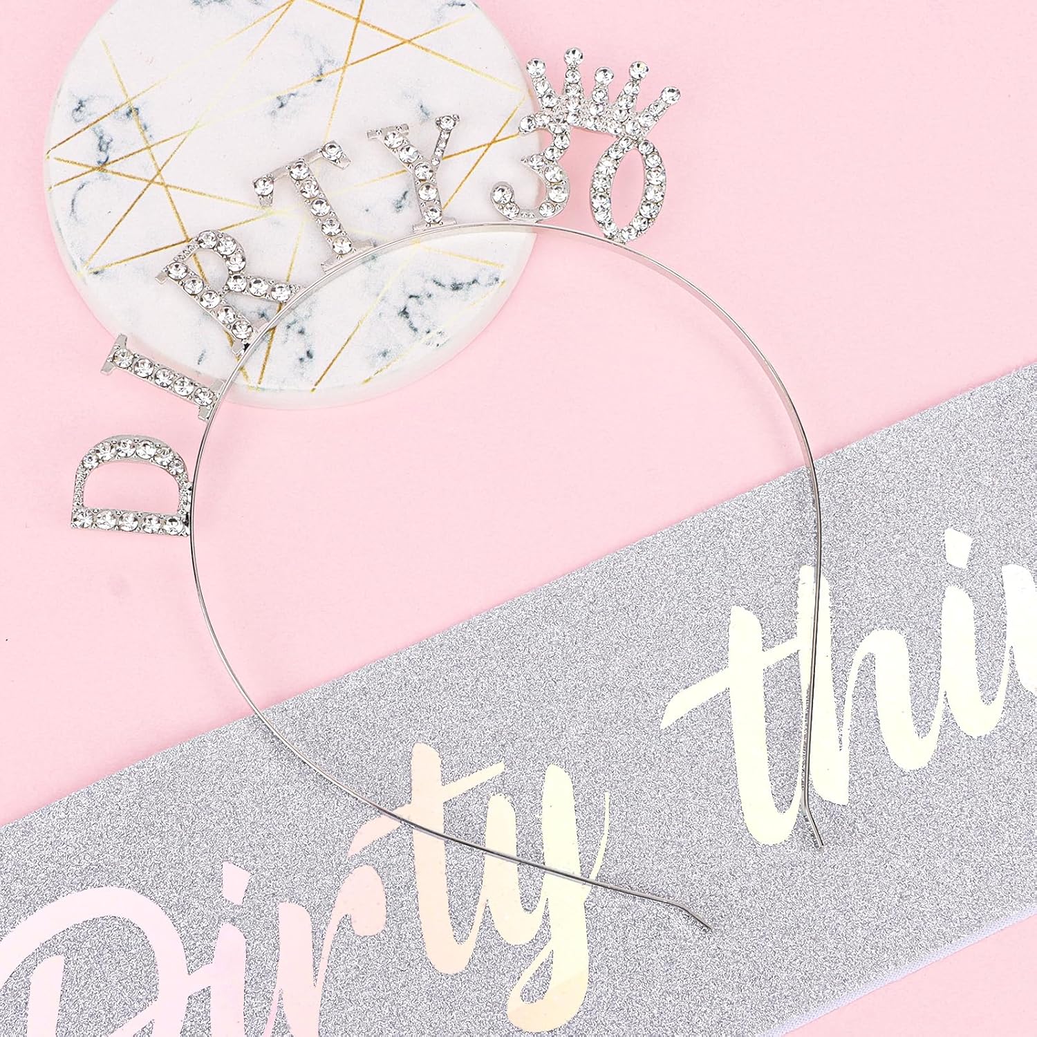 CAVETEE 30th Birthday Crown and Sash, Happy Birthday Headband Silver Princess Tiara DIRTY 30 Sash and Crown for 30th Birthday Decorations Birthday Gifts - Image 7