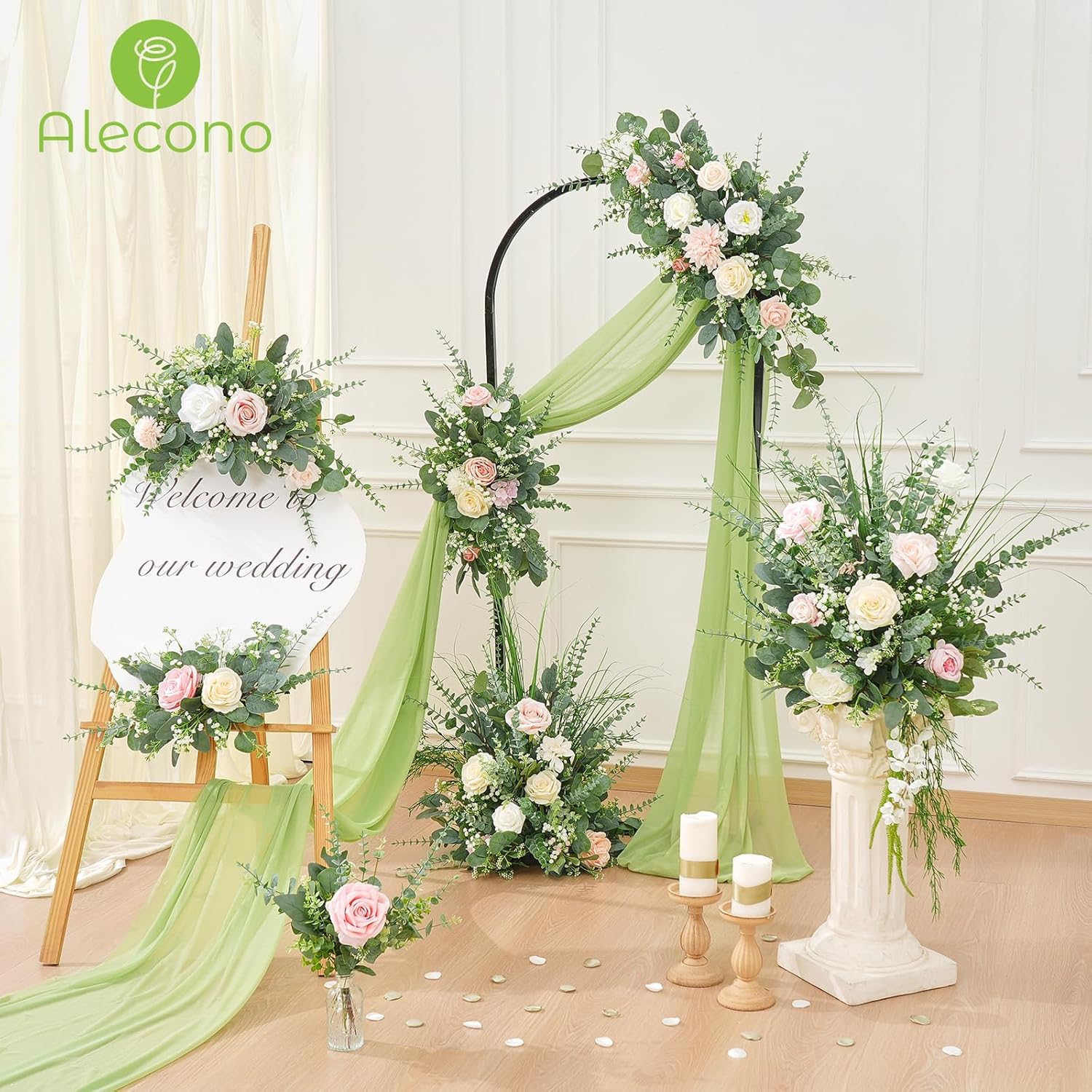 Alecono 100 Pcs 5 Kinds Mixed Artificial Greenery Eucalyptus Stems Bulk, Babys Breath Artificial Flowers and Fake Sliver Dollar Leaves for Centerpieces DIY Bouquet Wedding Home Decor