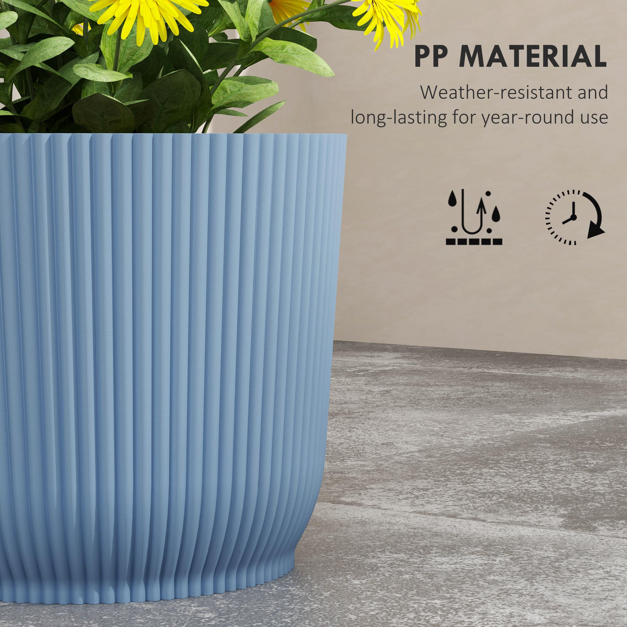 Outsunny Lot de 3 Pots en Plastique 22cm, Bleu