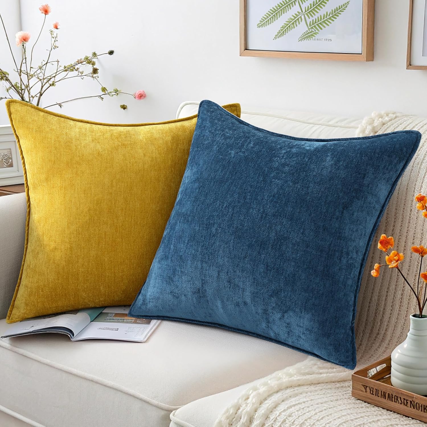 decorUhome Spring Couch Throw Pillow Covers 18x18 Set of 2, Decorative Soft Velvet Modern Cozy Chenille Pillow Cases with Elegant Design for Sofa Bed Living Room Home Decor, Poseidon - Image 4