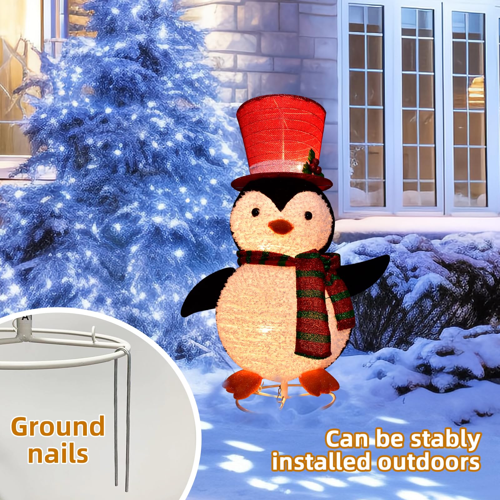 Lighted Penguin Outdoor Christmas Decorations - 28 inch Light up Penguin with LED Lights, Pre-lit Penguin with Top Hat Holiday Ornaments Yard Decor for Home, Lawn and Front Yard