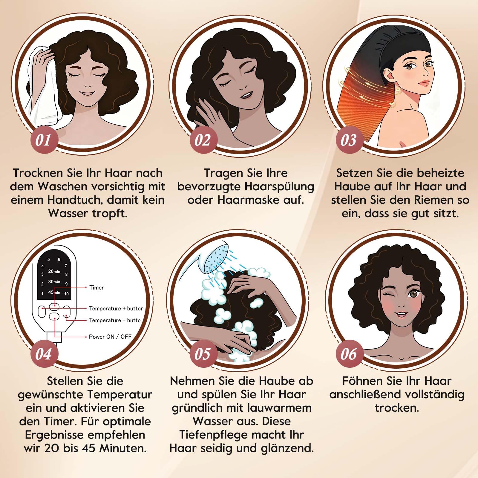 DEWEL Elektrische Haarpflege Kappe für Tiefenpflege, 10 Stufen für Intelligente Steuerung, Trockenhauben für Haare, Hair Steamer, für Natürliches oder Beschädigtes Haar Nourishing