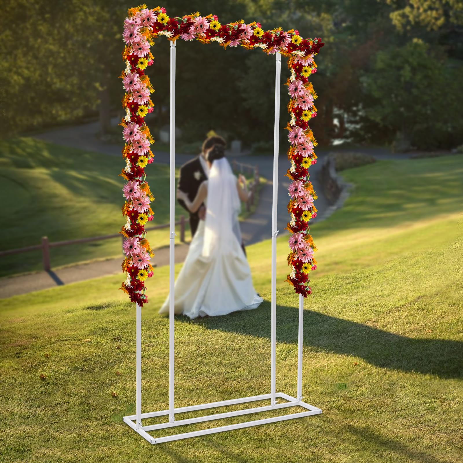 Soporte de fondo para bodas con globos, 2 m, arco de boda, marco de arco, decoración de flores, globos para fiesta de cumpleaños, novia, baby shower, ceremonia, día conmemorativo (blanco)