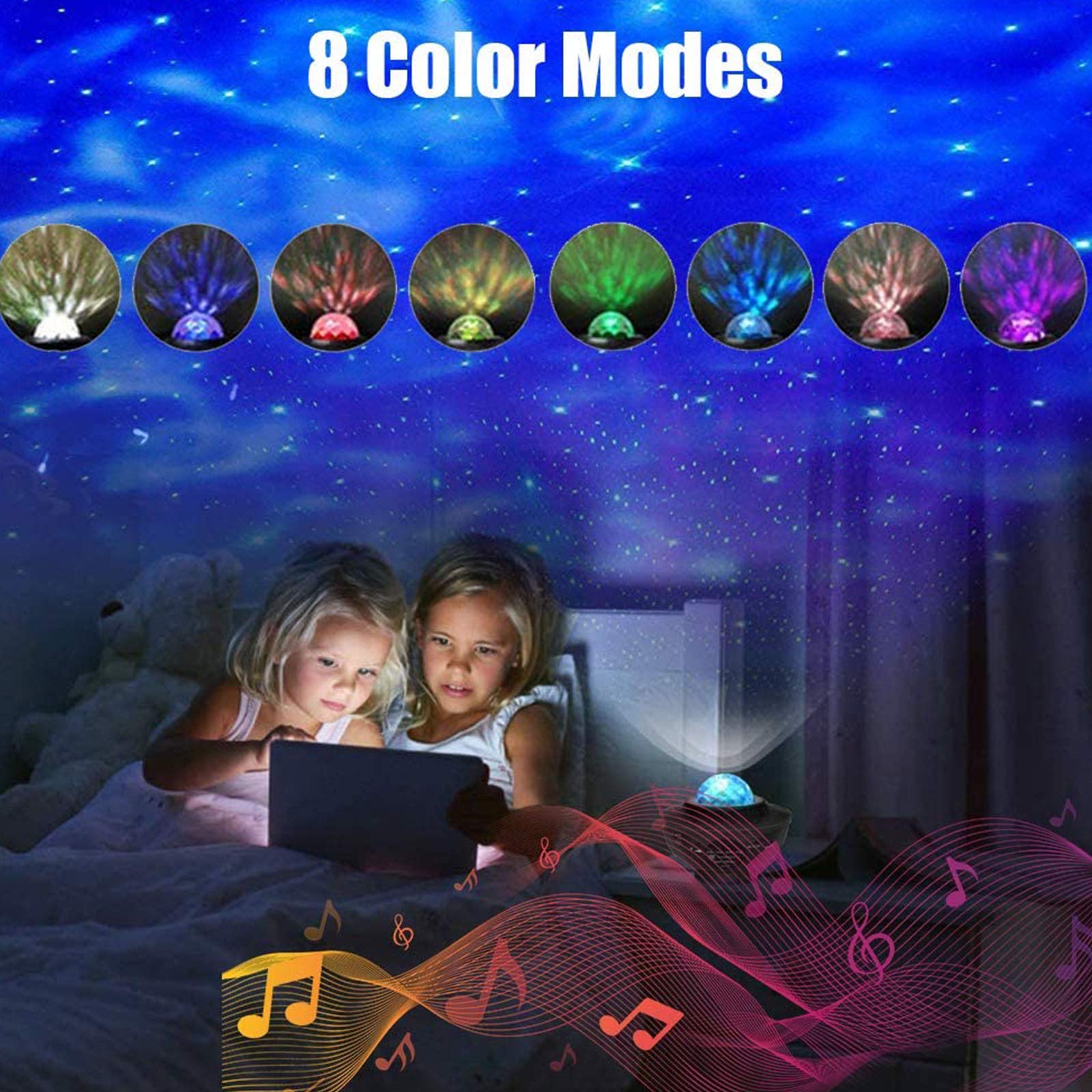 Proyector De Estrella De Techo, Lámpara De Proyector De Estrella Giratoria Romántica con 8 Modos De Iluminación Y Giratoria para Regalo De San Valentín,Blanco