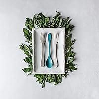 Vista 7 de Knork Eco Spoon Cutlery - Juego de cubiertos reutilizables de bambú, 12 piezas (12 cucharas ecológicas), color azul