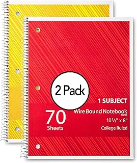 Spiral Notebook, 1-Subject College Ruled 70 Sheets, Spiral Bound School Note books, Lined Paper, Home School Supplies for ...
